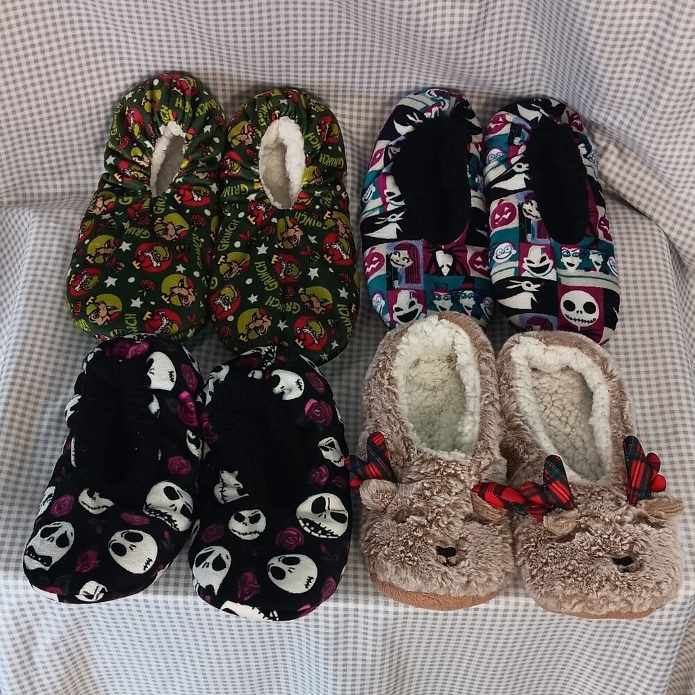 Lot of 4 Disney Nightmare Before Christmas, Grinch, Reindeer Slippers Size 9/10